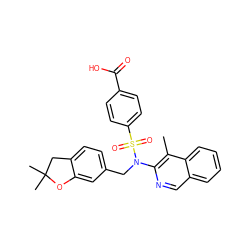 Cc1c(N(Cc2ccc3c(c2)OC(C)(C)C3)S(=O)(=O)c2ccc(C(=O)O)cc2)ncc2ccccc12 ZINC000204320976