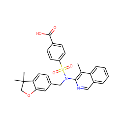 Cc1c(N(Cc2ccc3c(c2)OCC3(C)C)S(=O)(=O)c2ccc(C(=O)O)cc2)ncc2ccccc12 ZINC000203666924