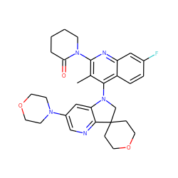 Cc1c(N2CCCCC2=O)nc2cc(F)ccc2c1N1CC2(CCOCC2)c2ncc(N3CCOCC3)cc21 ZINC000068248872
