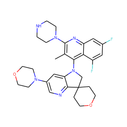 Cc1c(N2CCNCC2)nc2cc(F)cc(F)c2c1N1CC2(CCOCC2)c2ncc(N3CCOCC3)cc21 ZINC000068248882