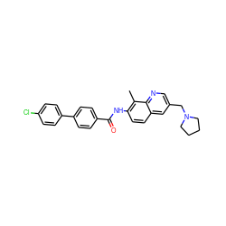 Cc1c(NC(=O)c2ccc(-c3ccc(Cl)cc3)cc2)ccc2cc(CN3CCCC3)cnc12 ZINC000084652168