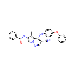 Cc1c(NC(=O)c2ccccc2)cn2ncc(C#N)c(Nc3ccc(Oc4ccccc4)cc3)c12 ZINC000028569429