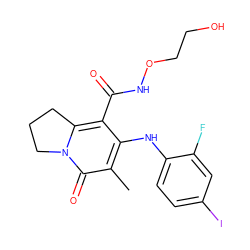Cc1c(Nc2ccc(I)cc2F)c(C(=O)NOCCO)c2n(c1=O)CCC2 ZINC000084602485