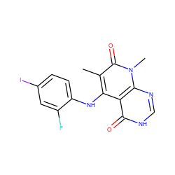Cc1c(Nc2ccc(I)cc2F)c2c(=O)[nH]cnc2n(C)c1=O ZINC000096167555