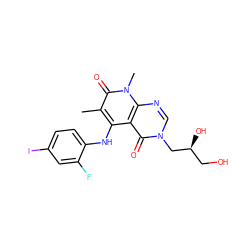 Cc1c(Nc2ccc(I)cc2F)c2c(=O)n(C[C@@H](O)CO)cnc2n(C)c1=O ZINC000043196548