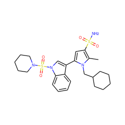Cc1c(S(N)(=O)=O)cc(-c2cn(S(=O)(=O)N3CCCCC3)c3ccccc23)n1CC1CCCCC1 ZINC000203531384