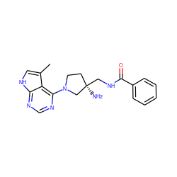 Cc1c[nH]c2ncnc(N3CC[C@@](N)(CNC(=O)c4ccccc4)C3)c12 ZINC000053230328