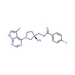 Cc1c[nH]c2ncnc(N3CC[C@](N)(CNC(=O)c4ccc(Cl)cc4)C3)c12 ZINC000053276543