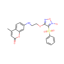 Cc1cc(=O)oc2cc(NCCOc3no[n+]([O-])c3S(=O)(=O)c3ccccc3)ccc12 ZINC000299840825