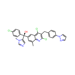 Cc1cc([C@@](O)(c2ccc(Cl)cc2)c2cncn2C)cc2c(Cl)c(Cc3ccc(-n4cccn4)cc3)c(Cl)nc12 ZINC000219585267