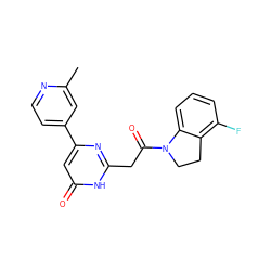 Cc1cc(-c2cc(=O)[nH]c(CC(=O)N3CCc4c(F)cccc43)n2)ccn1 ZINC000147090277