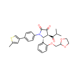 Cc1cc(-c2ccc(N3C(=O)C(=O)[C@@H](C(=O)C(C)C)[C@@H]3c3ccccc3OCC3OCCO3)cc2)cs1 ZINC000169696413