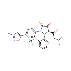 Cc1cc(-c2ccc(N3C(=O)C(=O)[C@@H](C(=O)CC(C)C)[C@@H]3c3ccccc3OC(F)(F)F)cc2)on1 ZINC000169695874