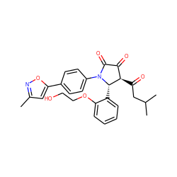 Cc1cc(-c2ccc(N3C(=O)C(=O)[C@@H](C(=O)CC(C)C)[C@@H]3c3ccccc3OCCO)cc2)on1 ZINC000169695878