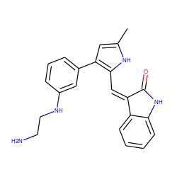 Cc1cc(-c2cccc(NCCN)c2)c(/C=C2\C(=O)Nc3ccccc32)[nH]1 ZINC000071340862