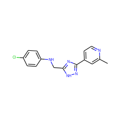 Cc1cc(-c2n[nH]c(CNc3ccc(Cl)cc3)n2)ccn1 ZINC001772646060