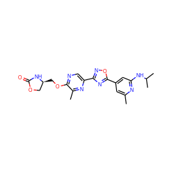 Cc1cc(-c2nc(-c3cnc(OC[C@H]4COC(=O)N4)c(C)n3)no2)cc(NC(C)C)n1 ZINC000653766292