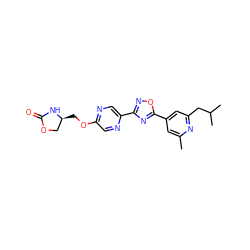 Cc1cc(-c2nc(-c3cnc(OC[C@H]4COC(=O)N4)cn3)no2)cc(CC(C)C)n1 ZINC000653766250