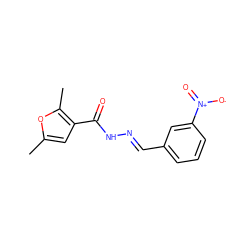 Cc1cc(C(=O)N/N=C/c2cccc([N+](=O)[O-])c2)c(C)o1 ZINC000000228316