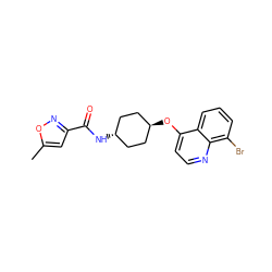Cc1cc(C(=O)N[C@H]2CC[C@H](Oc3ccnc4c(Br)cccc34)CC2)no1 ZINC001772642418