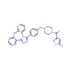 Cc1cc(C(=O)N2CCN(Cc3ccc(-c4nnc5n4-c4cccnc4Nc4ccccc4-5)cc3)CC2)no1 ZINC000096174075