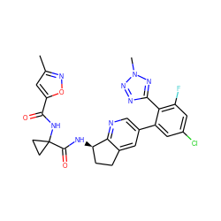 Cc1cc(C(=O)NC2(C(=O)N[C@@H]3CCc4cc(-c5cc(Cl)cc(F)c5-c5nnn(C)n5)cnc43)CC2)on1 ZINC000142264716