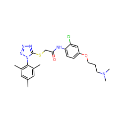 Cc1cc(C)c(-n2nnnc2SCC(=O)Nc2ccc(OCCCN(C)C)cc2Cl)c(C)c1 ZINC000034817560