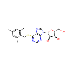 Cc1cc(C)c(CSc2ncnc3c2ncn3[C@@H]2O[C@H](CO)[C@@H](O)[C@H]2O)c(C)c1 ZINC000013560347