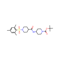 Cc1cc(C)c(S(=O)(=O)N2CCC(C(=O)NC3CCN(C(=O)OC(C)(C)C)CC3)CC2)c(C)c1 ZINC000040895695