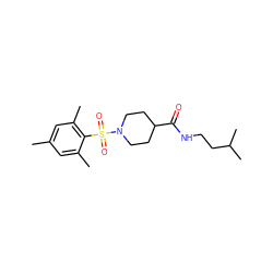 Cc1cc(C)c(S(=O)(=O)N2CCC(C(=O)NCCC(C)C)CC2)c(C)c1 ZINC000002853505