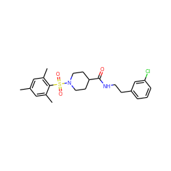 Cc1cc(C)c(S(=O)(=O)N2CCC(C(=O)NCCc3cccc(Cl)c3)CC2)c(C)c1 ZINC000017797314