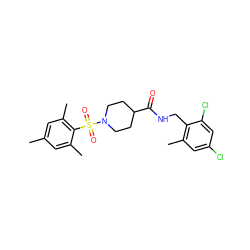 Cc1cc(C)c(S(=O)(=O)N2CCC(C(=O)NCc3c(C)cc(Cl)cc3Cl)CC2)c(C)c1 ZINC000040407926