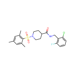 Cc1cc(C)c(S(=O)(=O)N2CCC(C(=O)NCc3c(F)cccc3Cl)CC2)c(C)c1 ZINC000040892018