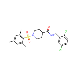 Cc1cc(C)c(S(=O)(=O)N2CCC(C(=O)NCc3cc(Cl)ccc3Cl)CC2)c(C)c1 ZINC000040897007