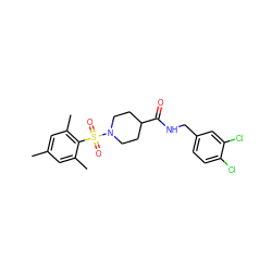 Cc1cc(C)c(S(=O)(=O)N2CCC(C(=O)NCc3ccc(Cl)c(Cl)c3)CC2)c(C)c1 ZINC000040897070