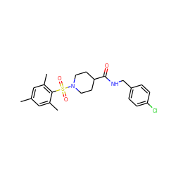 Cc1cc(C)c(S(=O)(=O)N2CCC(C(=O)NCc3ccc(Cl)cc3)CC2)c(C)c1 ZINC000014413696