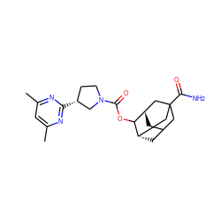 Cc1cc(C)nc([C@@H]2CCN(C(=O)OC3[C@H]4CC5C[C@H]3CC(C(N)=O)(C5)C4)C2)n1 ZINC000168916434