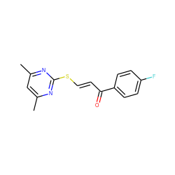 Cc1cc(C)nc(S/C=C/C(=O)c2ccc(F)cc2)n1 ZINC000000133875