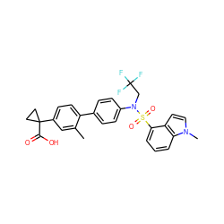 Cc1cc(C2(C(=O)O)CC2)ccc1-c1ccc(N(CC(F)(F)F)S(=O)(=O)c2cccc3c2ccn3C)cc1 ZINC000653917170
