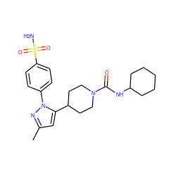 Cc1cc(C2CCN(C(=O)NC3CCCCC3)CC2)n(-c2ccc(S(N)(=O)=O)cc2)n1 ZINC000096283719