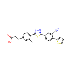 Cc1cc(CCC(=O)O)ccc1-c1nnc(-c2ccc(-c3cccs3)c(C#N)c2)s1 ZINC000035984382