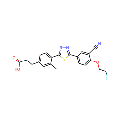 Cc1cc(CCC(=O)O)ccc1-c1nnc(-c2ccc(OCCF)c(C#N)c2)s1 ZINC000038147471