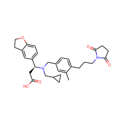 Cc1cc(CN(CC2CC2)[C@@H](CC(=O)O)c2ccc3c(c2)CCO3)ccc1CCCN1C(=O)CCC1=O ZINC000225126166
