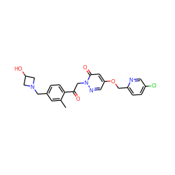 Cc1cc(CN2CC(O)C2)ccc1C(=O)Cn1ncc(OCc2ccc(Cl)cn2)cc1=O ZINC000169711454
