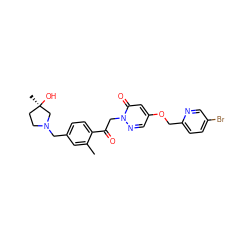 Cc1cc(CN2CC[C@@](C)(O)C2)ccc1C(=O)Cn1ncc(OCc2ccc(Br)cn2)cc1=O ZINC000169711470
