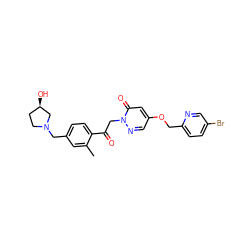 Cc1cc(CN2CC[C@@H](O)C2)ccc1C(=O)Cn1ncc(OCc2ccc(Br)cn2)cc1=O ZINC000169711365