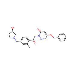 Cc1cc(CN2CC[C@@H](O)C2)ccc1C(=O)Cn1ncc(OCc2ccccc2)cc1=O ZINC000169711435