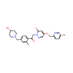 Cc1cc(CN2CCC(O)CC2)ccc1C(=O)Cn1ncc(OCc2ccc(Br)cn2)cc1=O ZINC000169711475