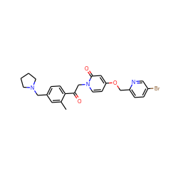 Cc1cc(CN2CCCC2)ccc1C(=O)Cn1ccc(OCc2ccc(Br)cn2)cc1=O ZINC000169711416