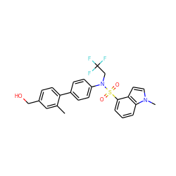 Cc1cc(CO)ccc1-c1ccc(N(CC(F)(F)F)S(=O)(=O)c2cccc3c2ccn3C)cc1 ZINC000653917198